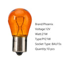 PY21W For Phoenix Premium Signaling Lamp 12V21W BAU15S 10Pcs Generic