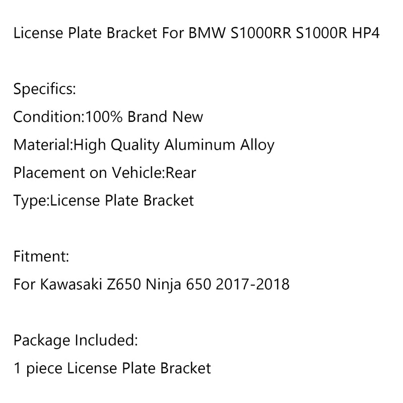 Motorcycle License Plate Holder Bracket For Kawasaki Z650 Ninja 650 2017-2020 Generic