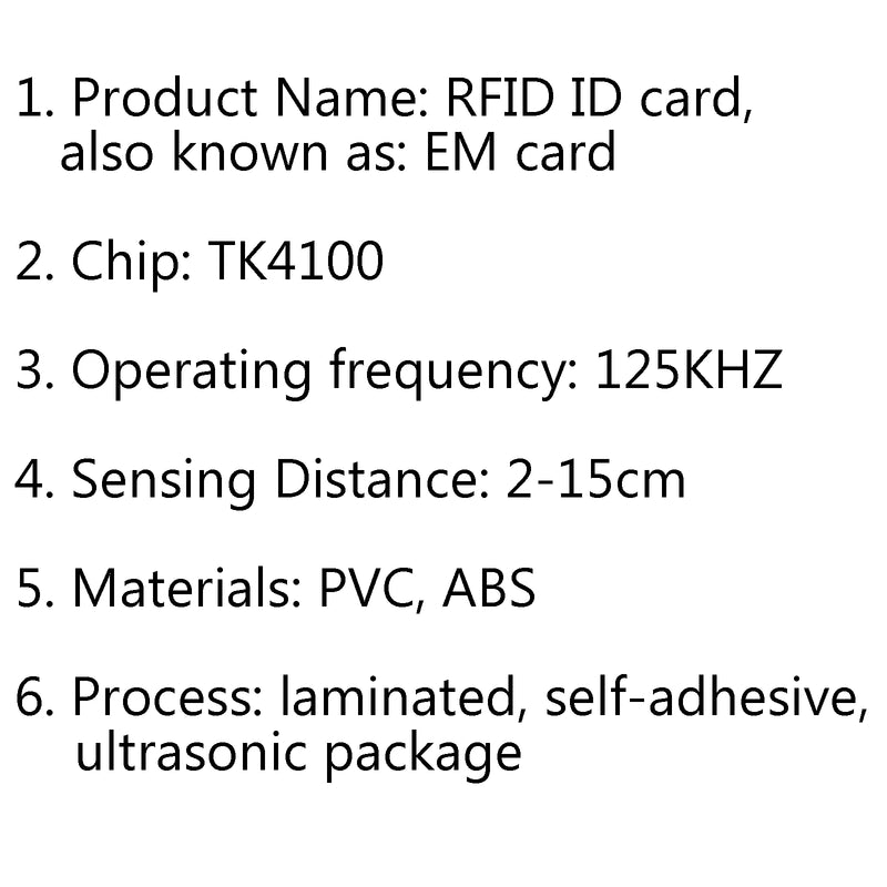 50Pcs TK4100 RFID RF ID PVC Smart Attendance Card 125KHZ For Access Control