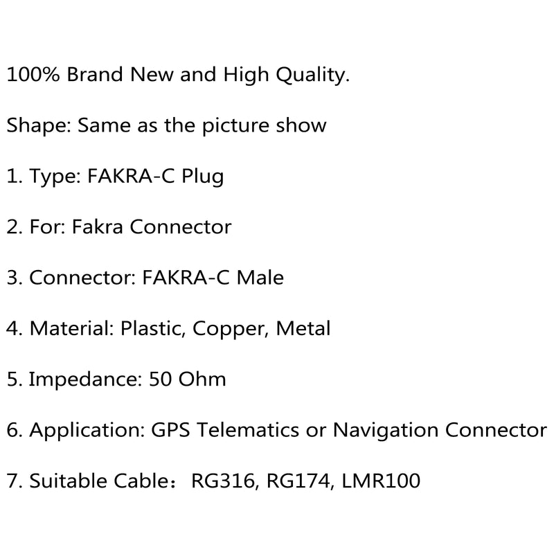 10Pcs Fakra-C Male Plug Navigation GPS Telematics Connector For RG316 RG174