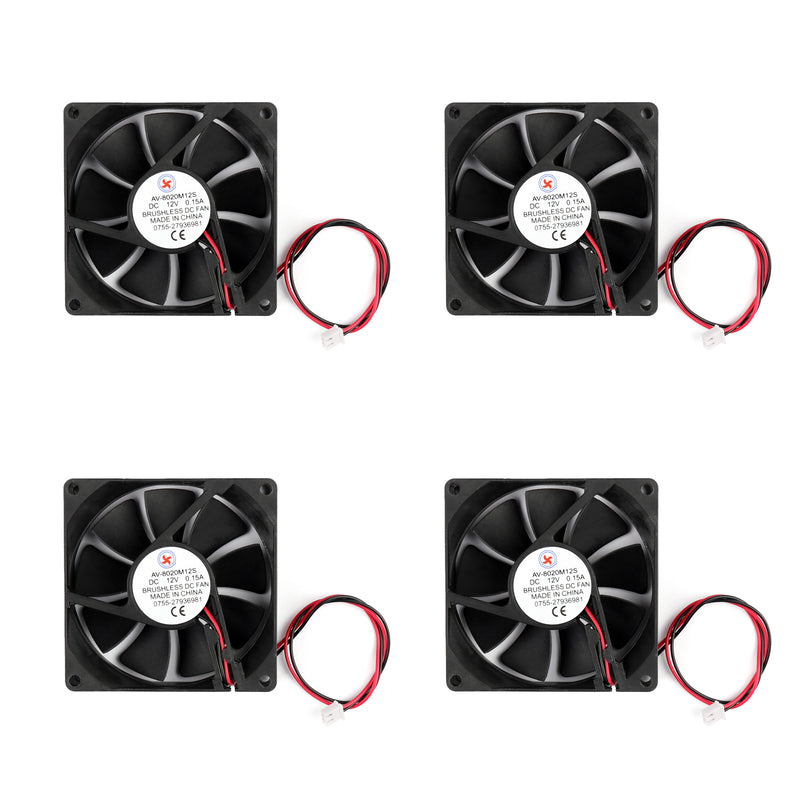 4Pcs DC Brushless Cooling PC Computer Fan 12V 8020s 80x80x20mm 0.15A 2 Pin Wire