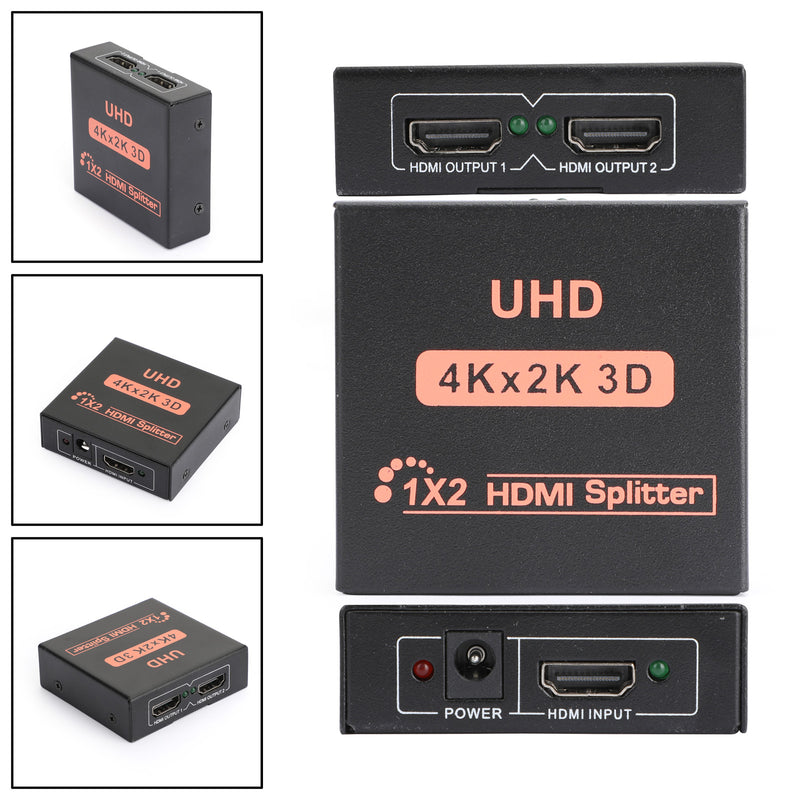 Full HD Dual Display Switcher 4K Splitter HD 1080p HDMI 1X2 Port UHD for HDTV DVD PS3 Xbox US Plug