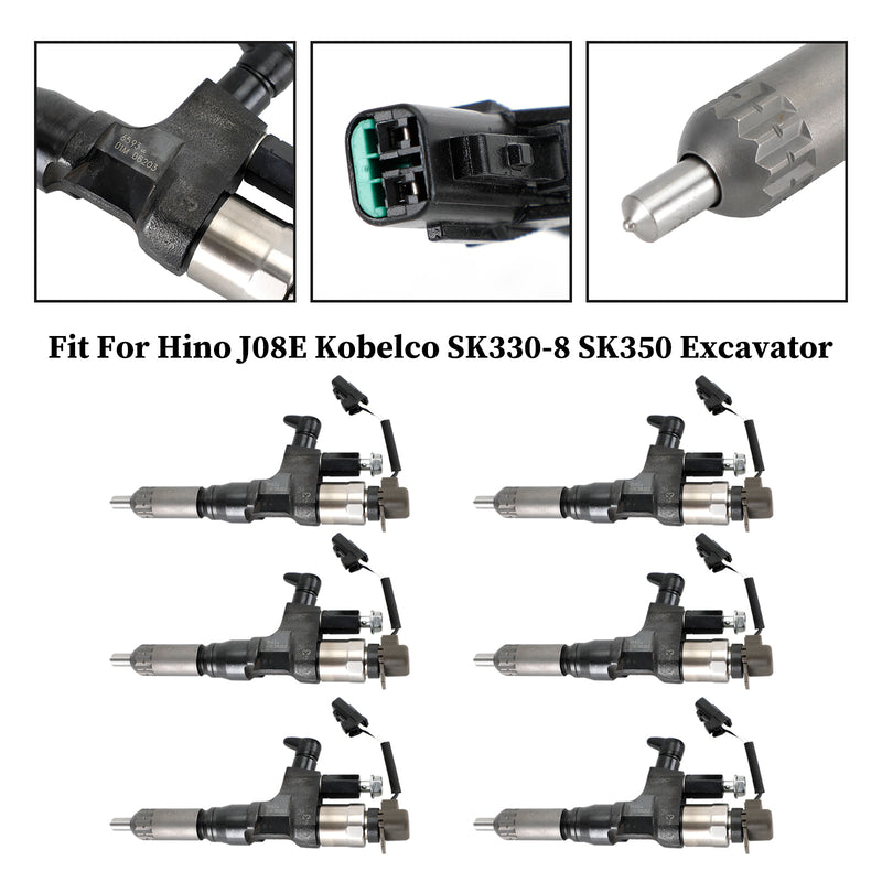 1984-2018 Hino J08E Kobelco 3.8 4.7 Diesel 6PCS Fuel Injectors 095000-6593