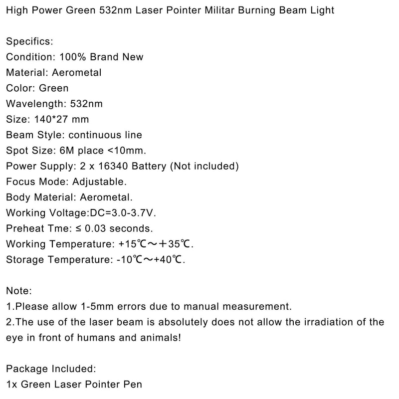 20 Miles High Power Green 1MW 532nm Laser Pointer Militar Burning Beam Light