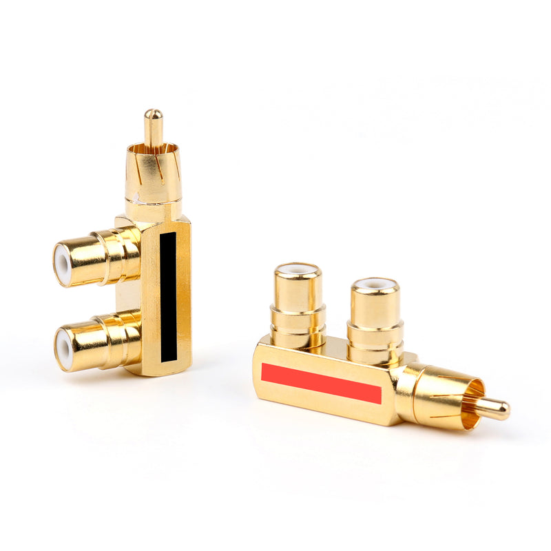 10 Pcs Brass AV Audio Splitter Plug RCA Adapter 1 Male to 2 Female Connector