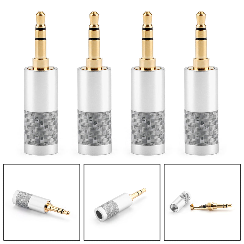 4PCS Mini 3.5mm 3 Pole Stereo Plug Audio Connector Fit DIY Headphone Silver