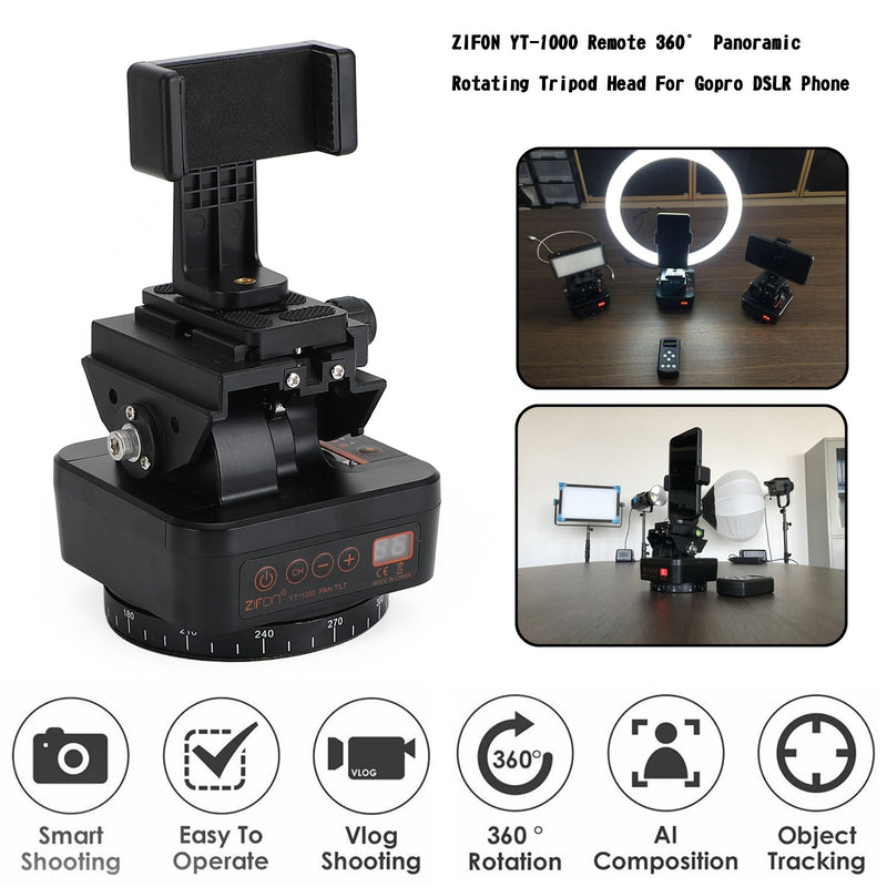 ZIFON YT-1000 Remote 360隆茫 Panoramic Rotating Tripod Head For Gopro DSLR Phone