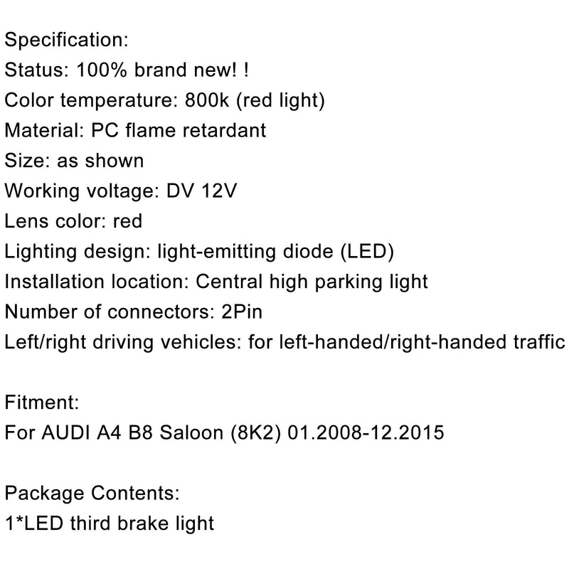 3 Brake Light Third Brake Light 8K5945097 For Audi A4 B8 Saloon 2008-2015