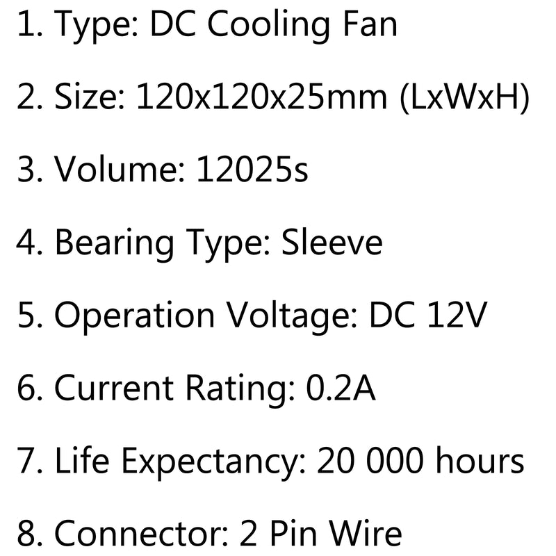 DC Brushless Cooling PC Computer Fan 12V 12025s 120x120x25mm 0.2A 2 Pin