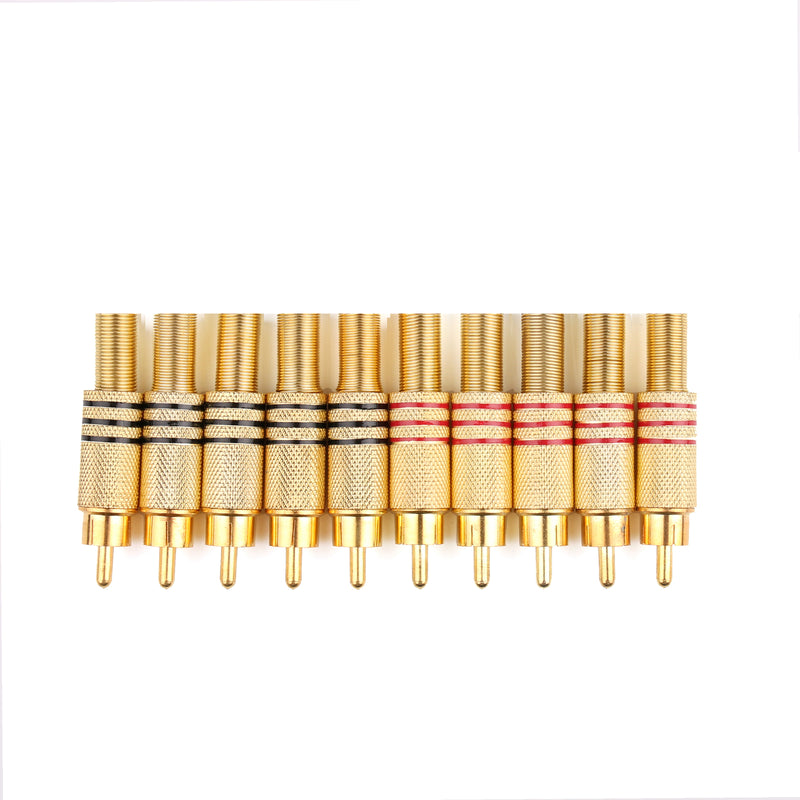 10 Pcs Gold Plated RCA Plug Audio Male Connector W Metal Spring