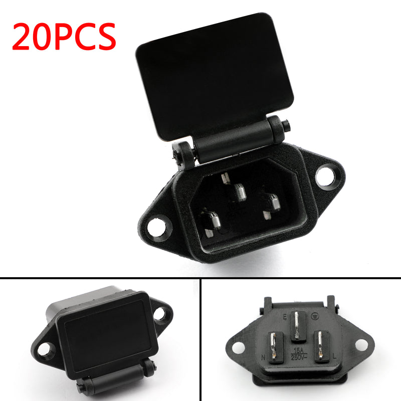 20PCS IEC320 C14 3 Pin Screw Mount Power Socket Cover 10A 250V For Boat AC-04C
