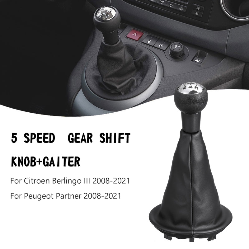5 Speed Shift Knob Gear Stick & Gaiter Fit Peugeot Partner Citroen Berlingo III Generic