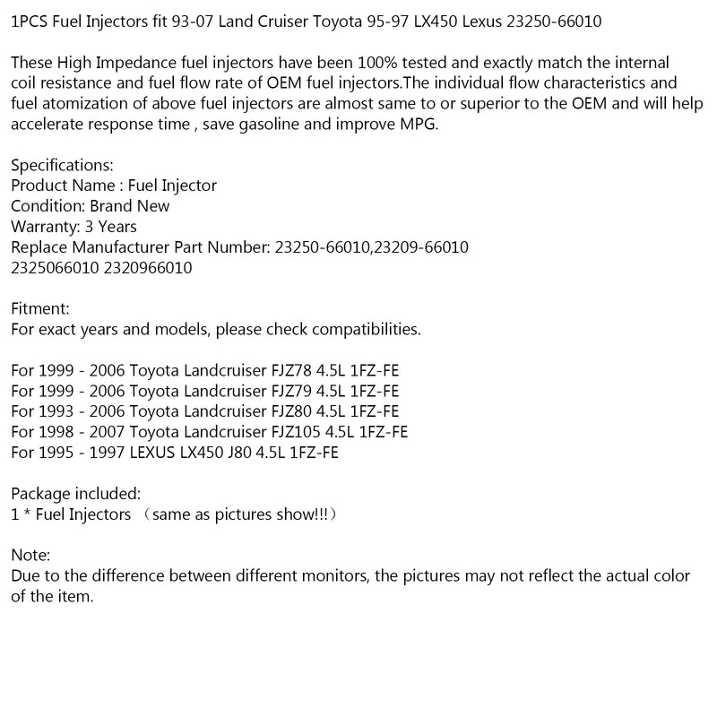 1PCS Fuel Injectors fit 93-07 Land Cruiser Toyota 95-97 LX450 Lexus 23250-66010 Generic