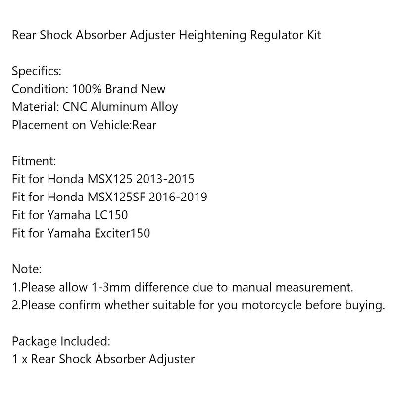 Rear Shock Absorber Adjuster Heightening Regulator Kit for Honda MSX125 MSX125SF