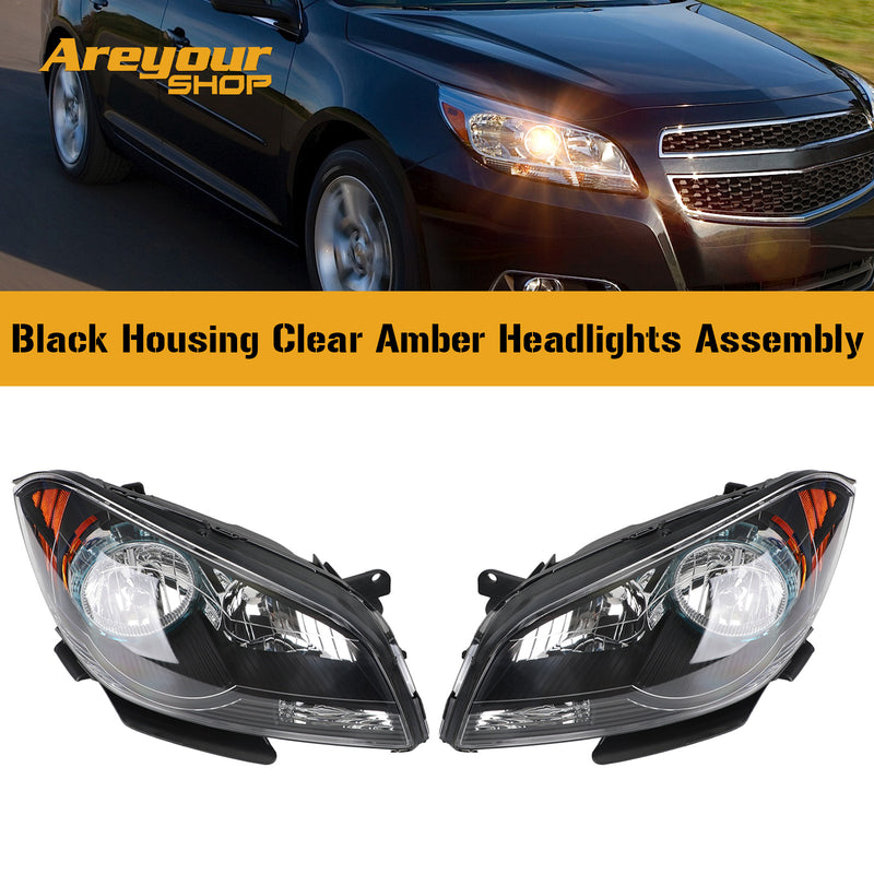 Chevrolet Malibu 2008-2012 Black Housing Clear Amber Headlights Assembly