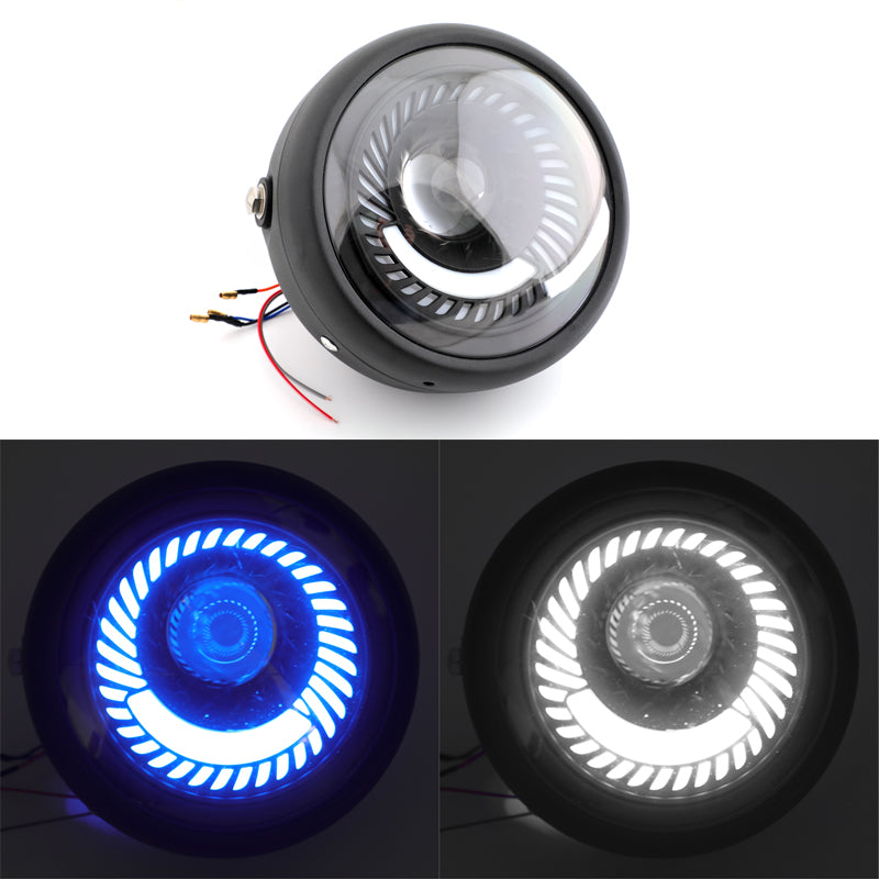 6.5'' Motorcycle Universal Blue / White LED Headlight For Cafe Racer Custom Generic