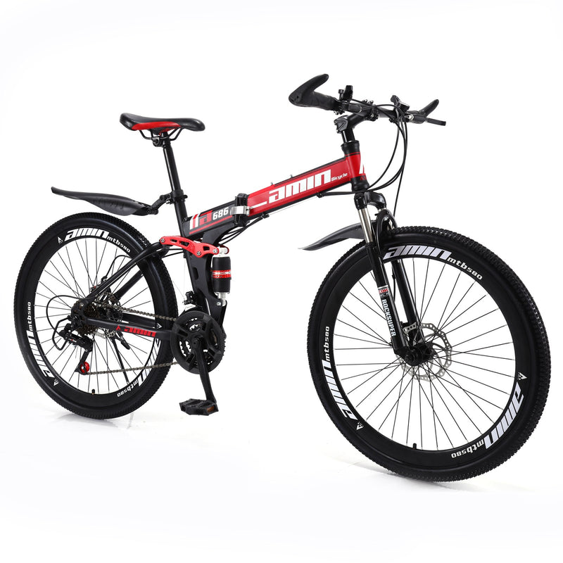 26 Inch 21 Speed Folding Mountain Bike Full Suspension Black Red MTB for Sale