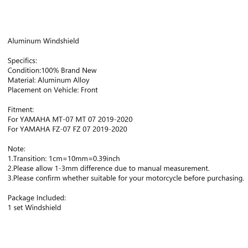 Windscreen Windshield Shield Protector For YAMAHA FZ 07 MT 07 2019-2020 Generic