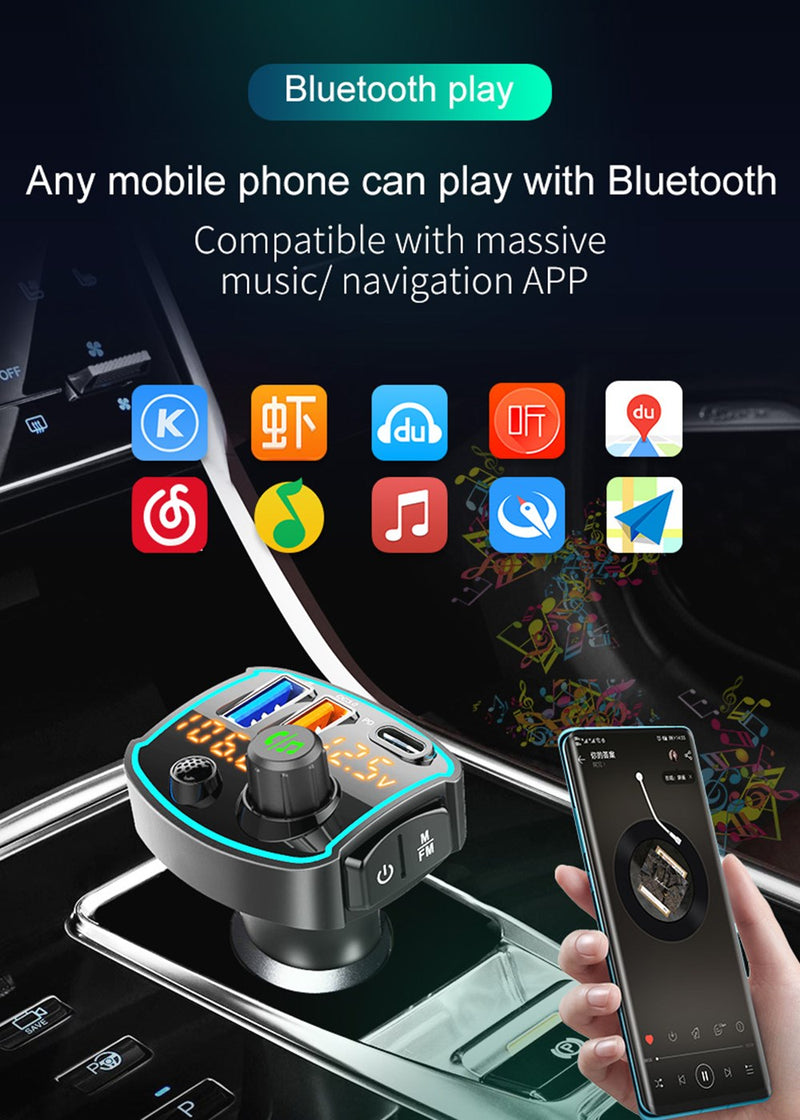 QC3.0 PD18W Quick Charger Car Mp3 Player Bluetooth 5.0 Receiver FM Transmitter