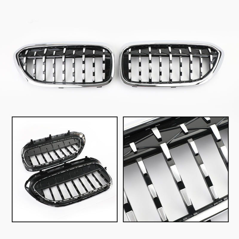 Pair Chrome Diamond Style Front Grill Fit For BMW 5 Series G30 G38 2017-2019 Generic