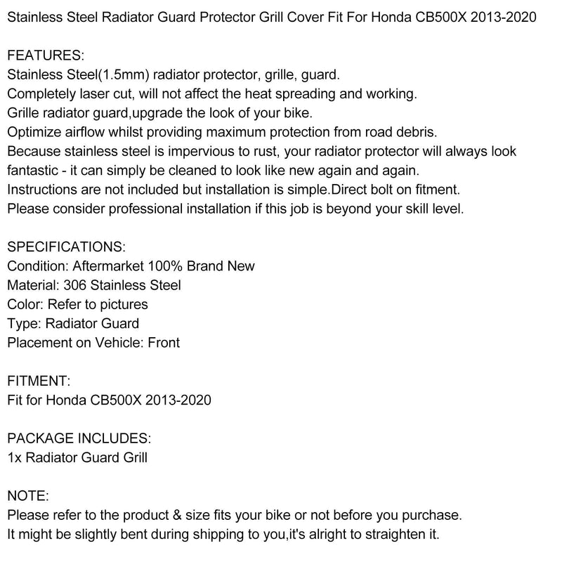 Radiator Guard Cover Protector Black Fit for Honda CB 500 X 2013 - 2020 Generic