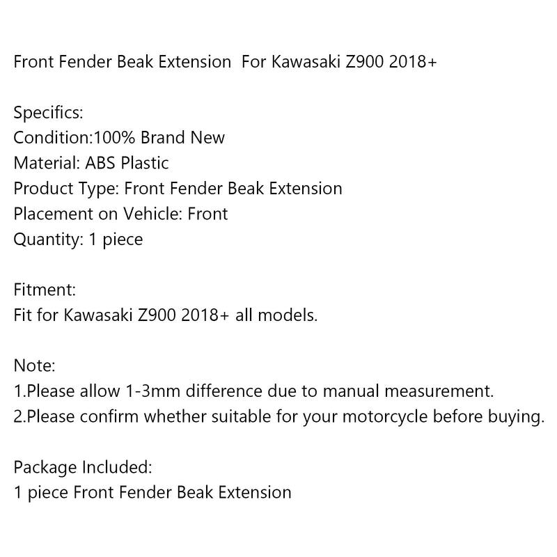 Front Fender Beak Extension For Kawasaki Z900 2018-2020 Generic