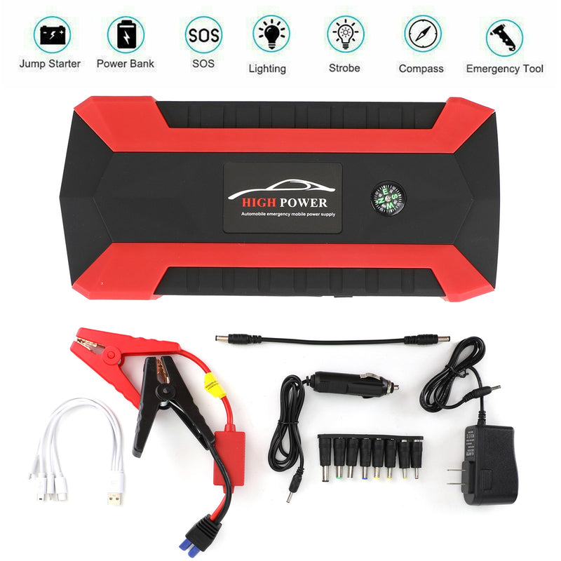 12V 89800mAh Car Jump Starter Kit Booster LCD 4 USB Charger Battery Power Bank