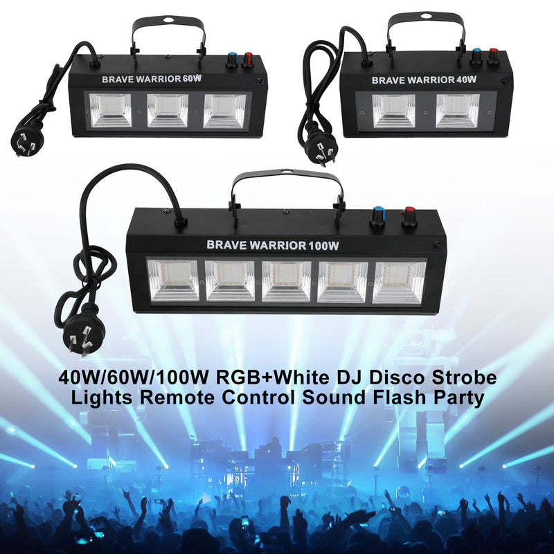 40W/60W/100W RGB+White DJ Disco Strobe Lights Remote Control Sound Flash Party