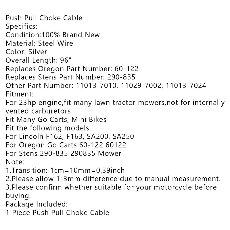 Universal Push Pull Choke Cable 96'' for Oregon Conduit Go Kart Throttle Cable Generic