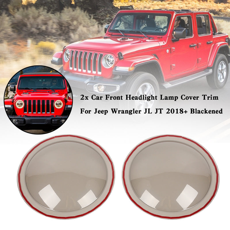 2x Jeep Wrangler JL JT 2018+ Blackened Car Front Headlight Lamp Cover Trim