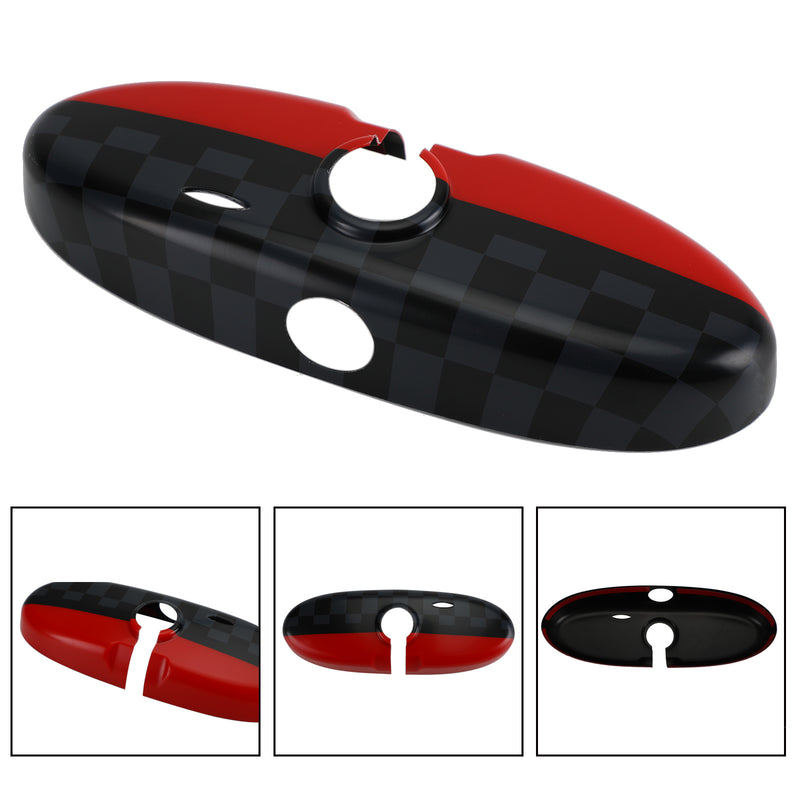 Black/Grey Checkered Red Rear View Mirror Cover For BMW MINI Cooper R55 R56 R57 Generic