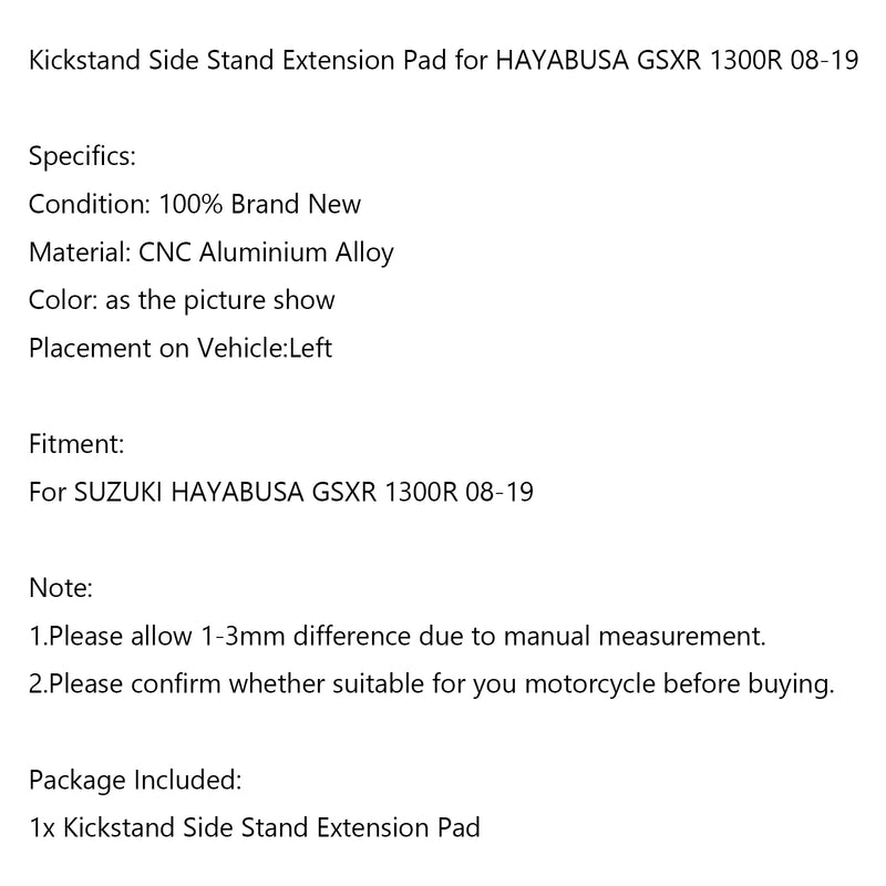 Kickstand Sidestand Enlarge Plate Pad for SUZUKI HAYABUSA GSXR 1300R 2008-2019 Generic