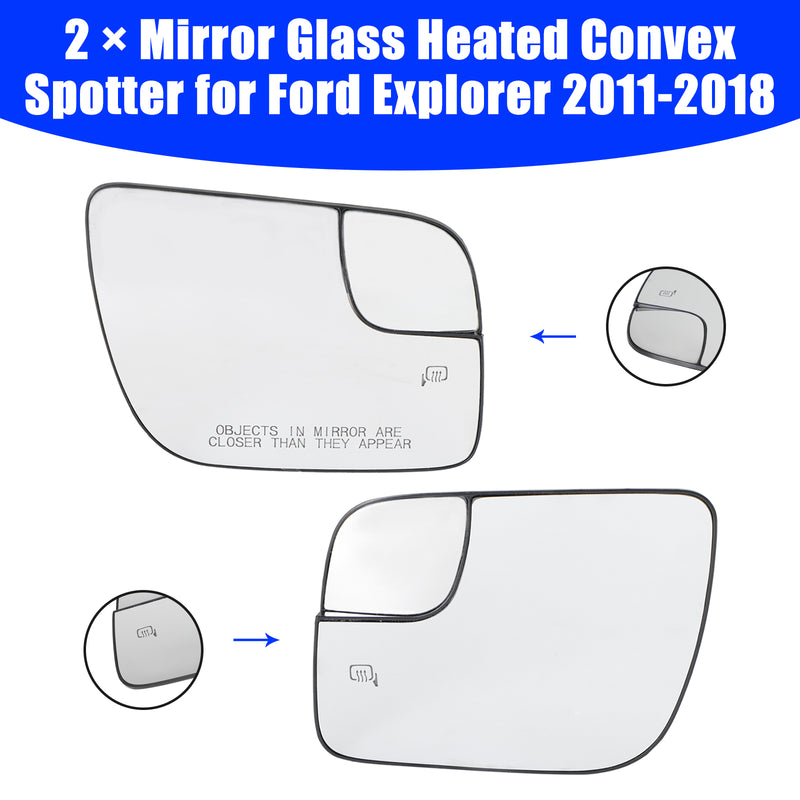2 Ford Explorer 2011-2018 Mirror Glass Heated Convex Spotter