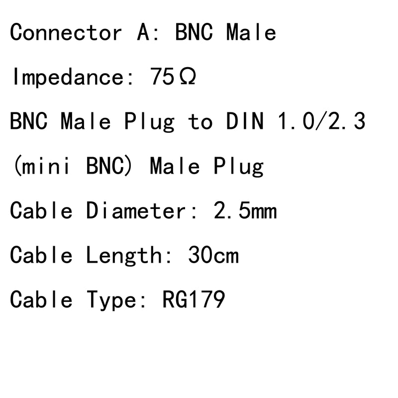 5PCS BNC Male Plug to DIN 1.0/2.3 (mini BNC) Male Plug RG179 Cable 30cm 75Ω