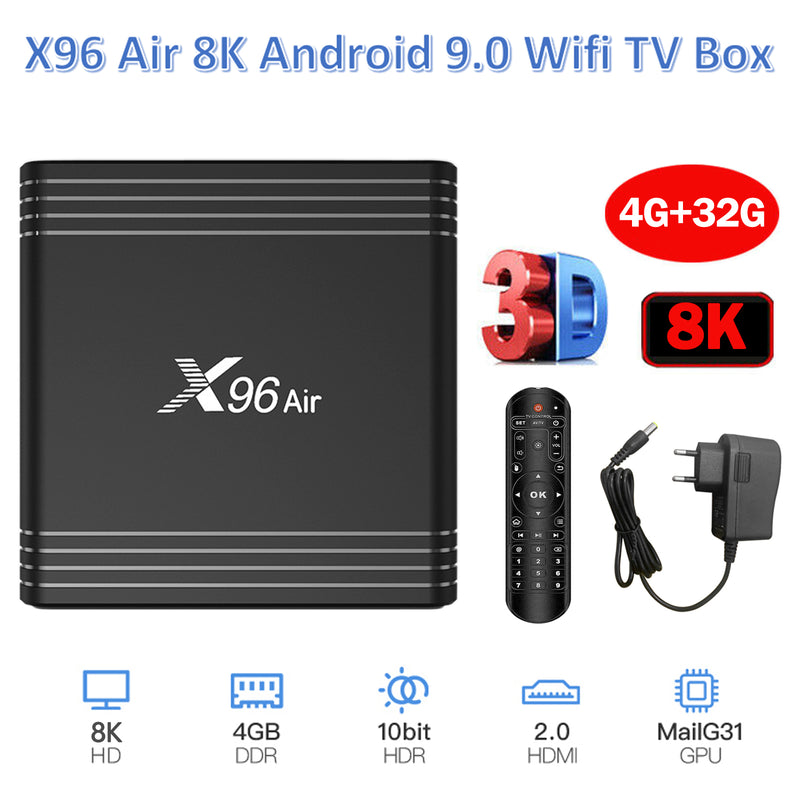 X96Air Android 9.0 4+32GB 8K Wifi Media Player TV BOX H616 Quad Core 3D EU Plug