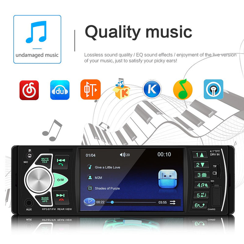 1DIN 4.1in Car Radio Stereo Bluetooth FM USB AUX Audio MP5 Player + Camera