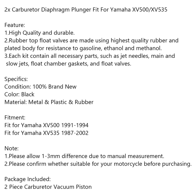 2x Carburetor Diaphragm Plunger Fit For Yamaha XV500/XV535 Generic