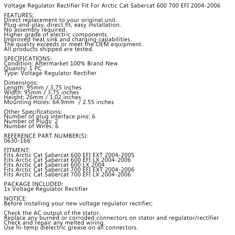 Voltage Regulator Fit for Arctic Cat Sabercat 600 700 EFI Snowmobile 0630-166
