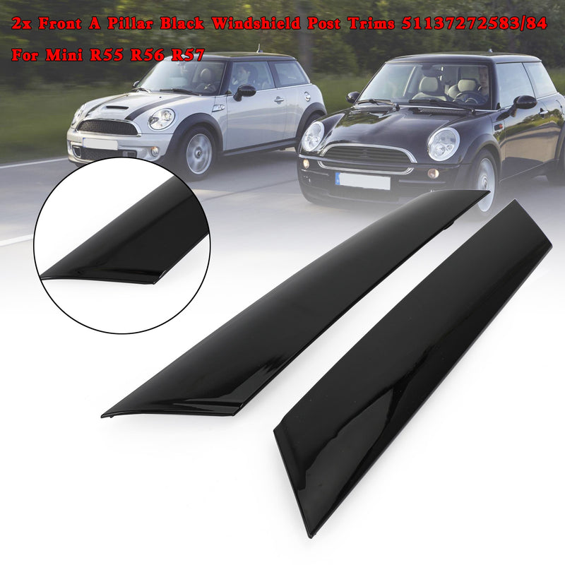 Mini R55 R56 2x Front A Pillar Black Windshield Post Trims 51137272583/84
