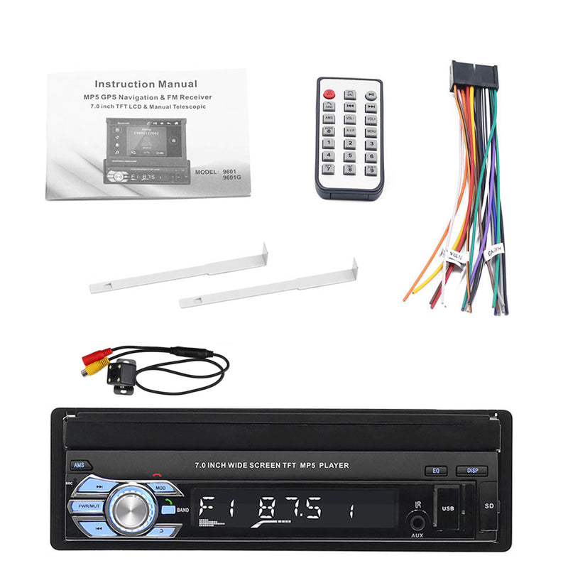 7" 1Din Telescopic Touch Screen Car Radio Stereo MP5 Player BT/USB/AUX w Camera
