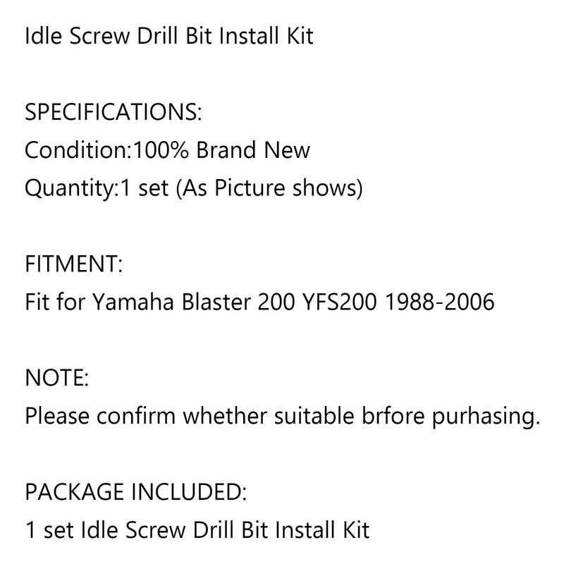 Idle Screw Drill Bit Install Kit fit for Yamaha Blaster 200 YFS200 1988-2006 Generic
