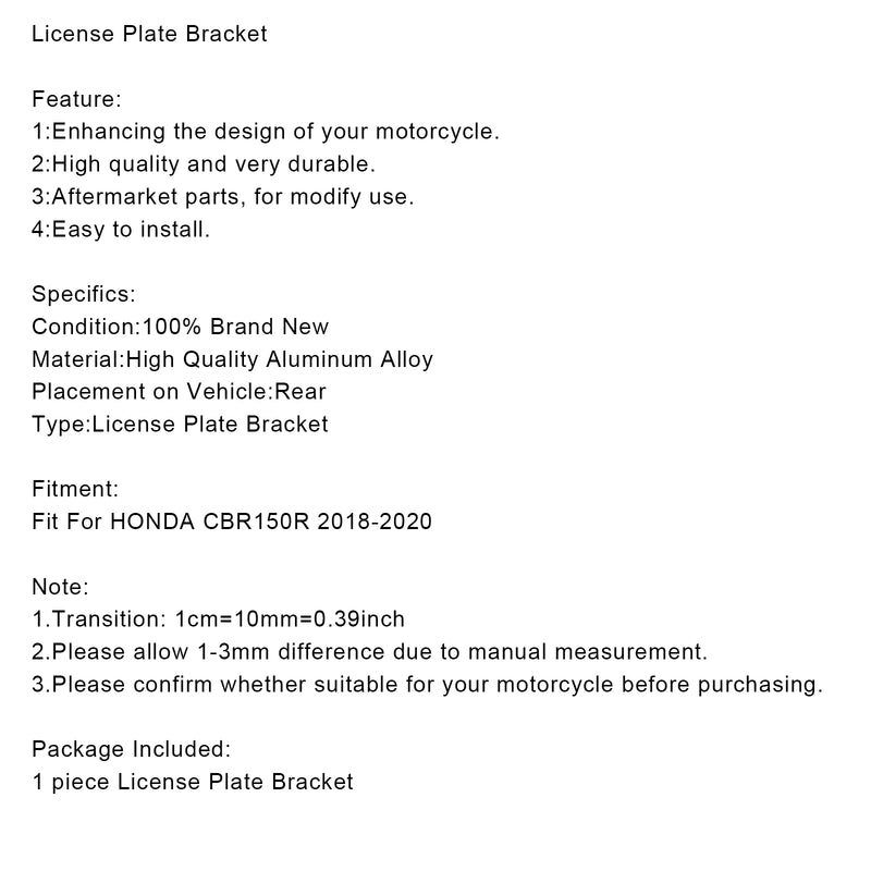 Motorcycle License Plate Holder Frame Bracket For HONDA CBR150R 2018-2020 Generic