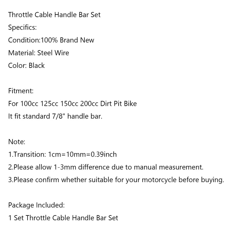 Throttle Cable Handle Bar Set For 100cc 125cc 150cc 200cc Dirt Pit Bike Generic
