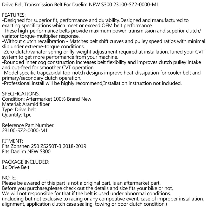 Drive Belt Transmission V-Belt for Daelim NEW S300 23100-SZ2-0000-M1