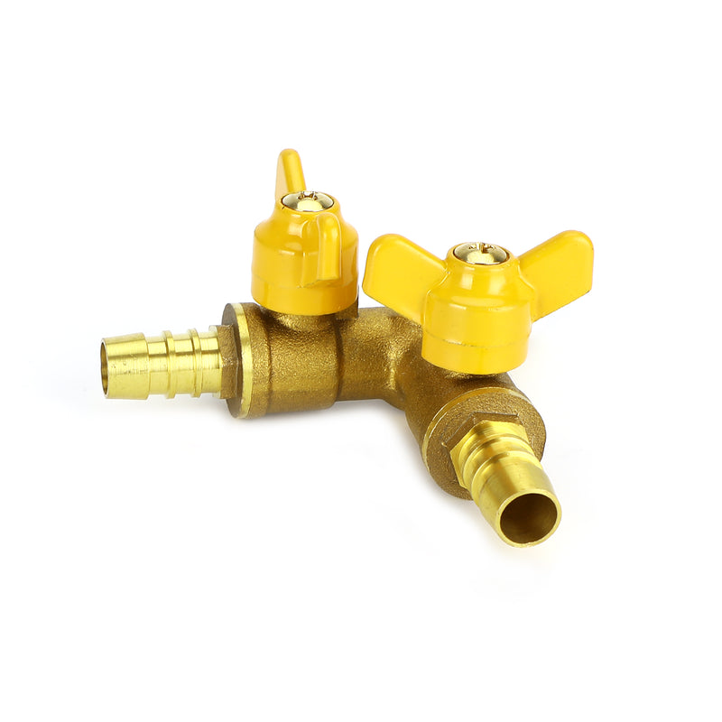 Y Shaped 3/8" ID Hose Barb Type 3 Way Brass Shut Off Ball Valve Fitting