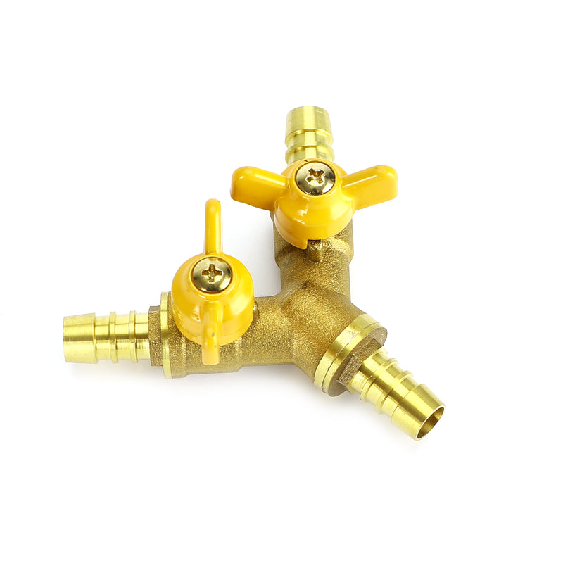 Y Shaped 3/8" ID Hose Barb Type 3 Way Brass Shut Off Ball Valve Fitting