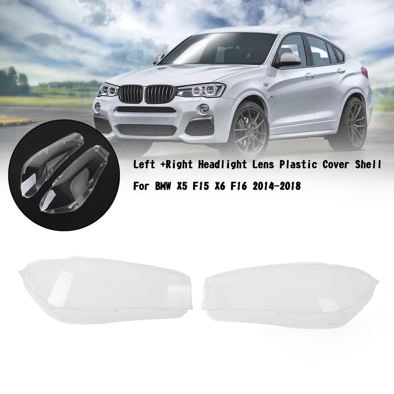 Left +Right Headlight Lens Plastic Cover Shell For BMW X5 F15 X6 F16 2014-2018 Generic