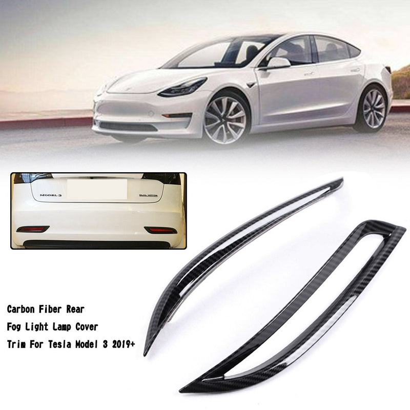 Carbon Fiber Rear Fog Light Lamp Cover Trim For Tesla Model 3 2019+ Generic
