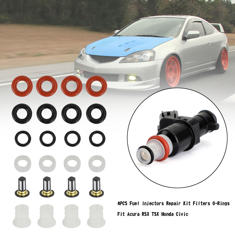 4PCS Fuel Injectors Repair Kit Filters O-Rings Fit Acura RSX TSX Honda Civic Generic