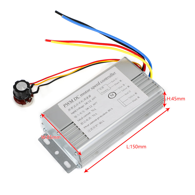 DC 12V 24V 36V 48V 70A 4000W DC Motor PWM Speed Control Brush Motor Controller